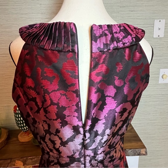 Madison Pleated Collar Pink Purple Animal Print sheath Dress Halter Size 12 NWOT - Picture 4 of 8